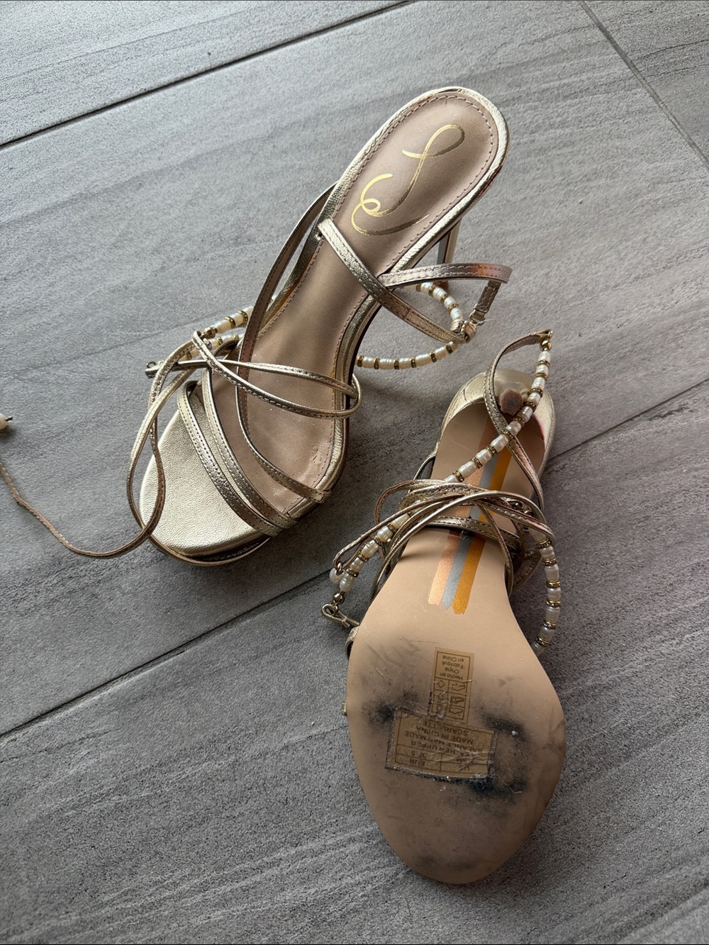 Sam Edelman Metallic Gold Beaded Strappy Heels